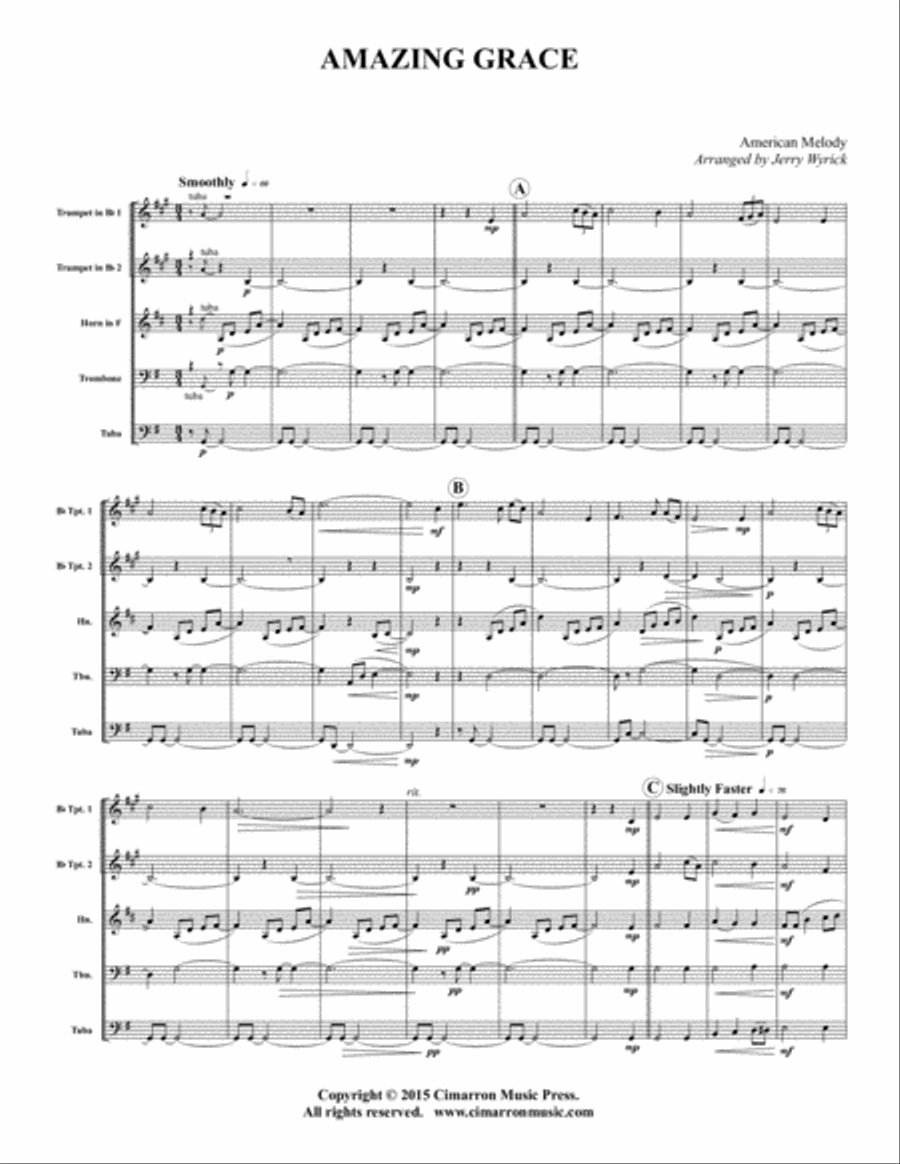 Amazing Grace Brass Quintet scores gallery preview page 2