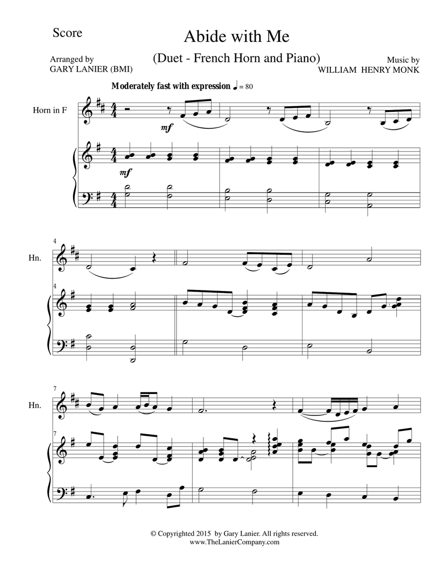 ABIDE WITH ME (Duet – French Horn and Piano/Score and Parts) ABIDE WITH ME (Duet – French Horn and Piano/Score and Parts) Brass Duet scores gallery preview page 1