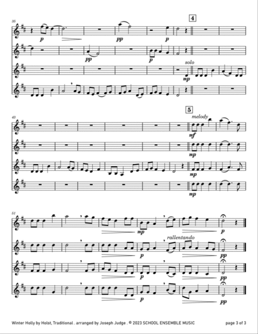 Winter Holly for Clarinet Quartet in Schools Clarinet Quartet scores gallery preview page 3