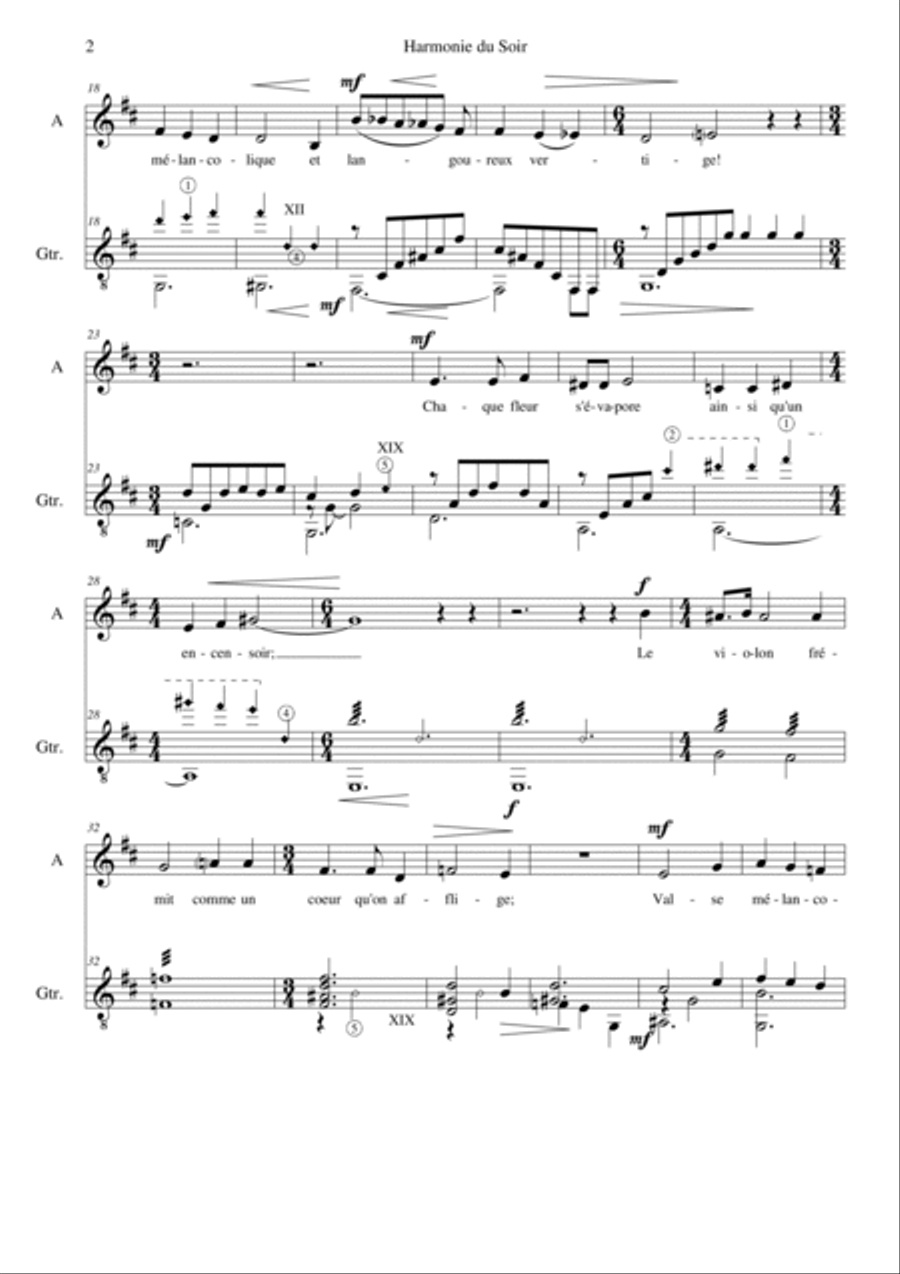 Harmonie du Soir for alto and classical guitar Piano, Vocal, Guitar scores gallery preview page 2