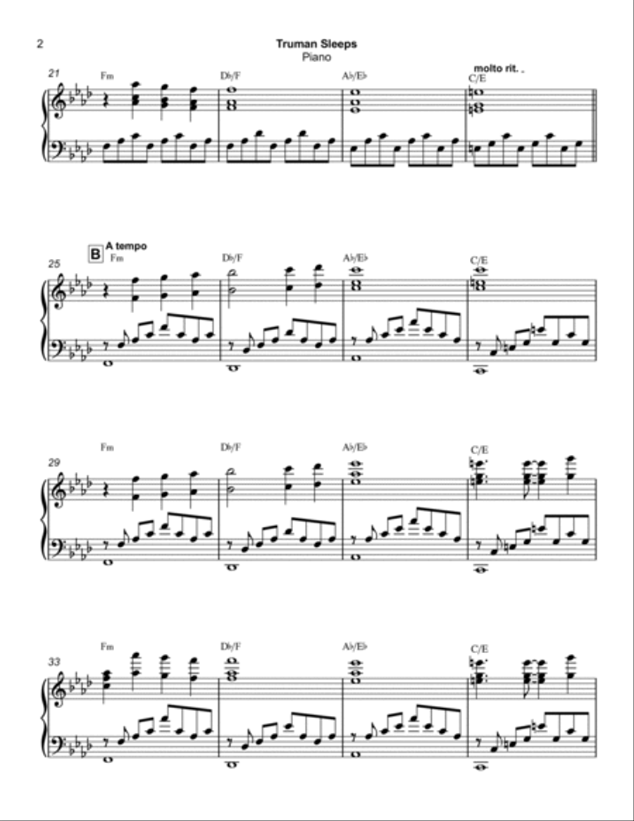 Truman Sleeps Truman Sleeps Piano Solo scores gallery preview page 2