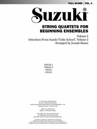 String Quartets for Beginning Ensembles, Volume 2: Score