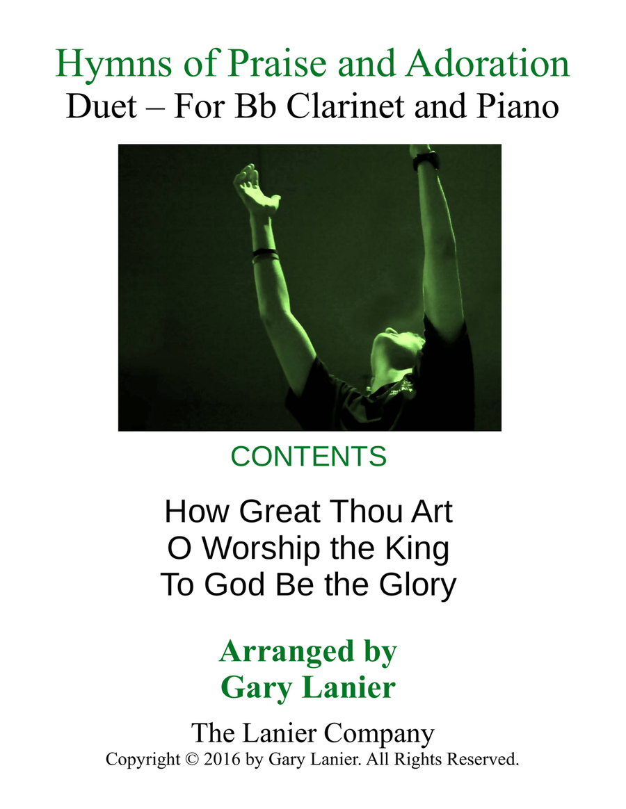 Gary Lanier: HYMNS of PRAISE and ADORATION (Duets for Bb Clarinet & Piano) Woodwind Duet scores gallery preview page 1