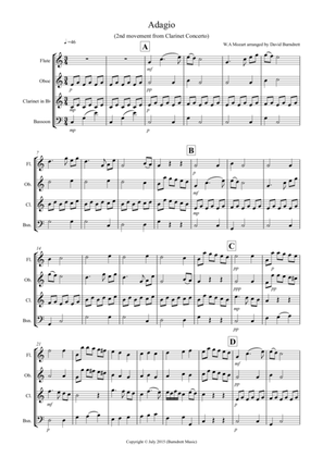 Adagio from Mozart's Clarinet Concerto for Wind Quartet