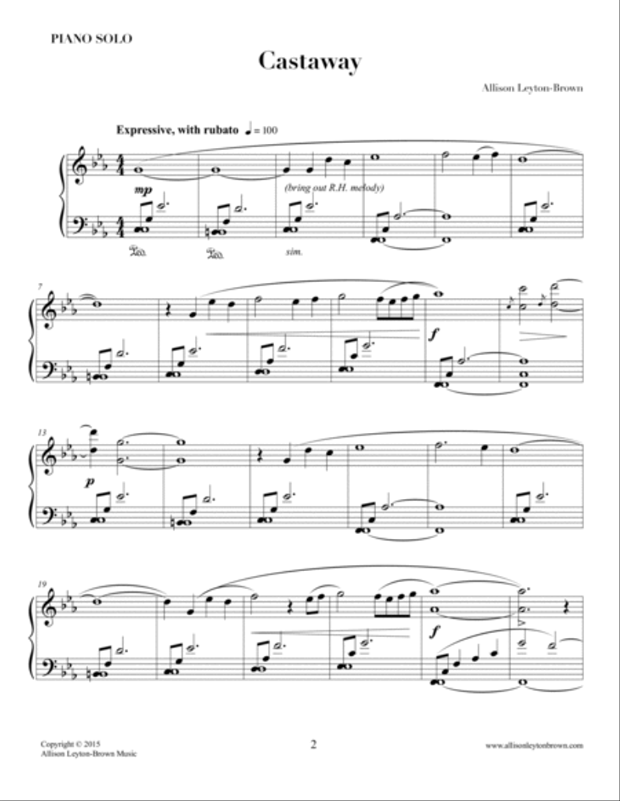 Castaway - Evocative Piano Solo - by Allison Leyton-Brown Piano Solo scores gallery preview page 2