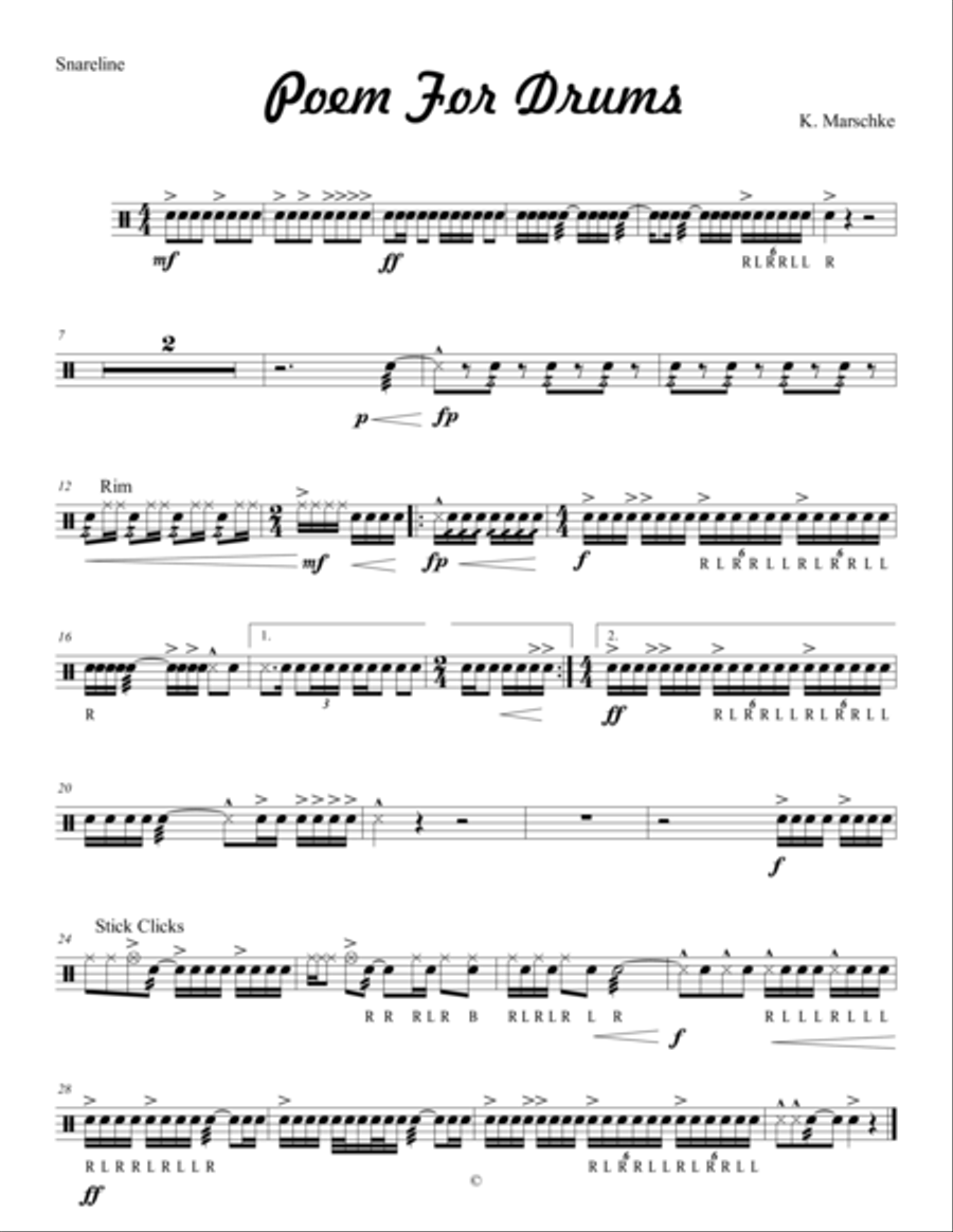 Op. 30 - Poem For Drums for HS Drumline Percussion Ensemble scores gallery preview page 1