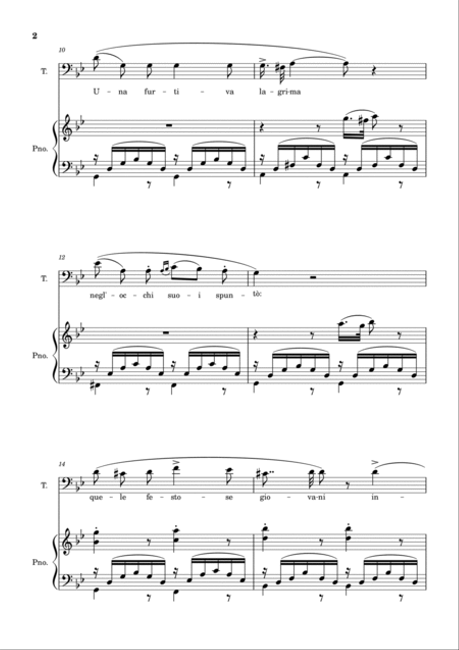 Una Furtiva Lagrima (Tenor in Gm) Piano, Vocal, Guitar scores gallery preview page 2