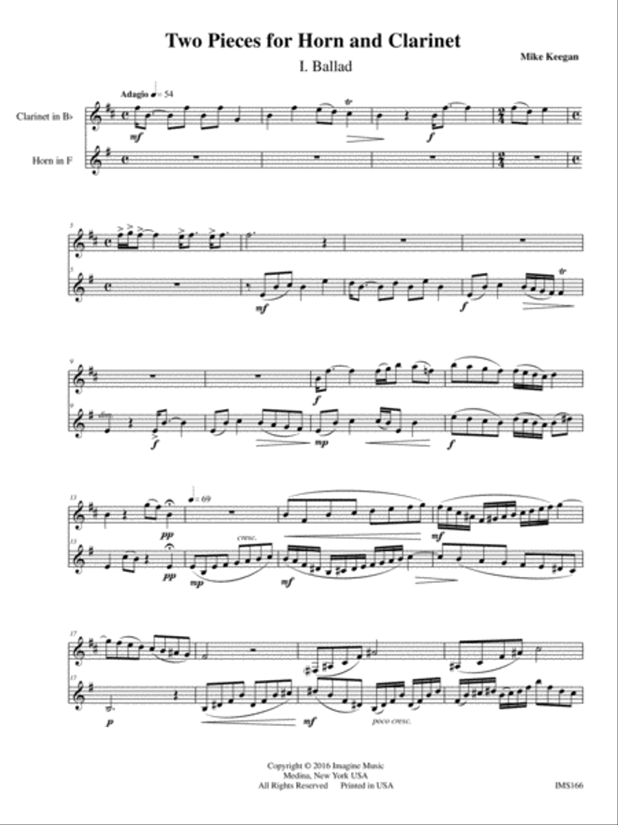 Two Pieces for Horn & Clarinet Clarinet scores gallery preview page 4