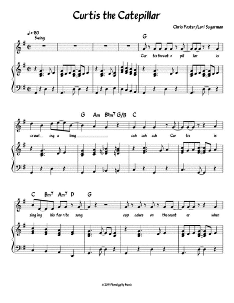 Curtis The Catepillar - Piano/Vocal/Guitar Piano, Vocal, Guitar scores gallery preview page 1