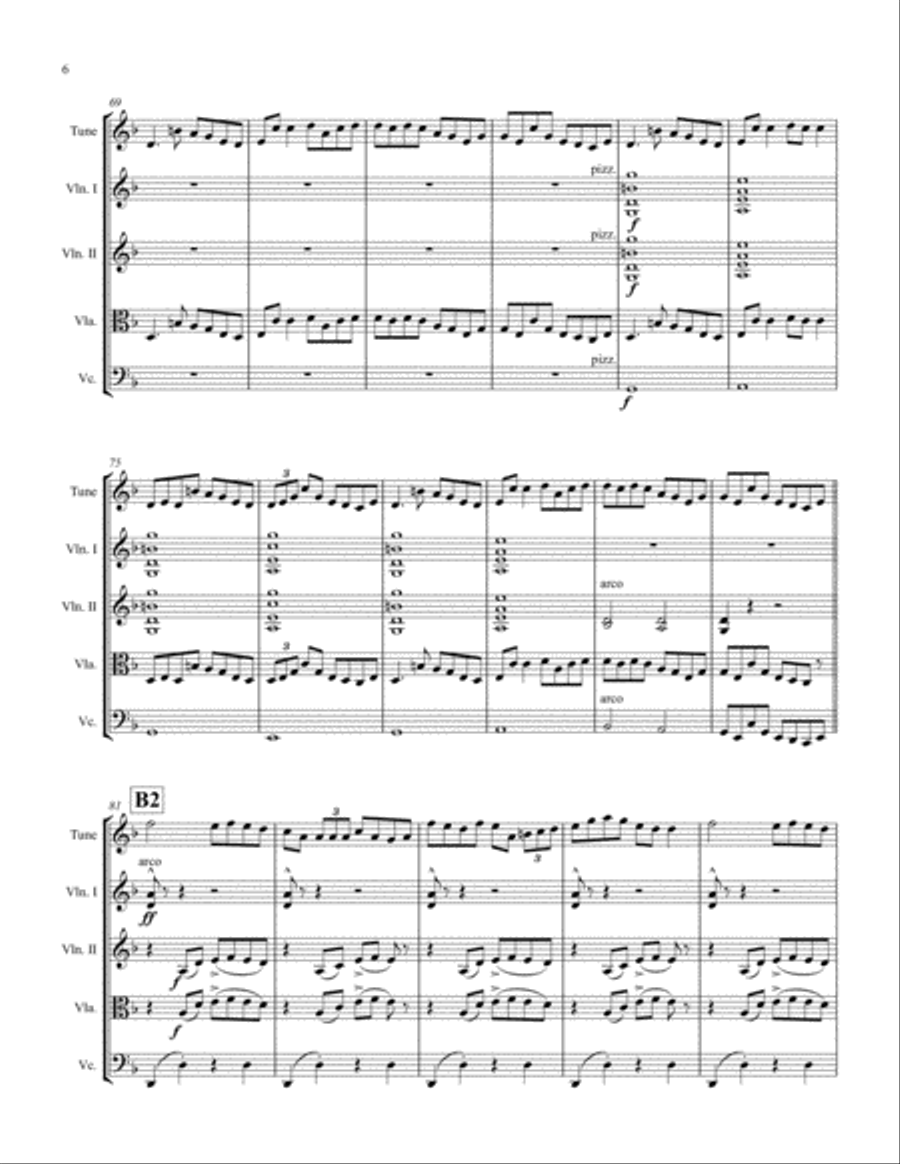 Jenny's Welcome Home To Charlie (reel) for Irish trad. melody player and string quartet String Quartet scores gallery preview page 6
