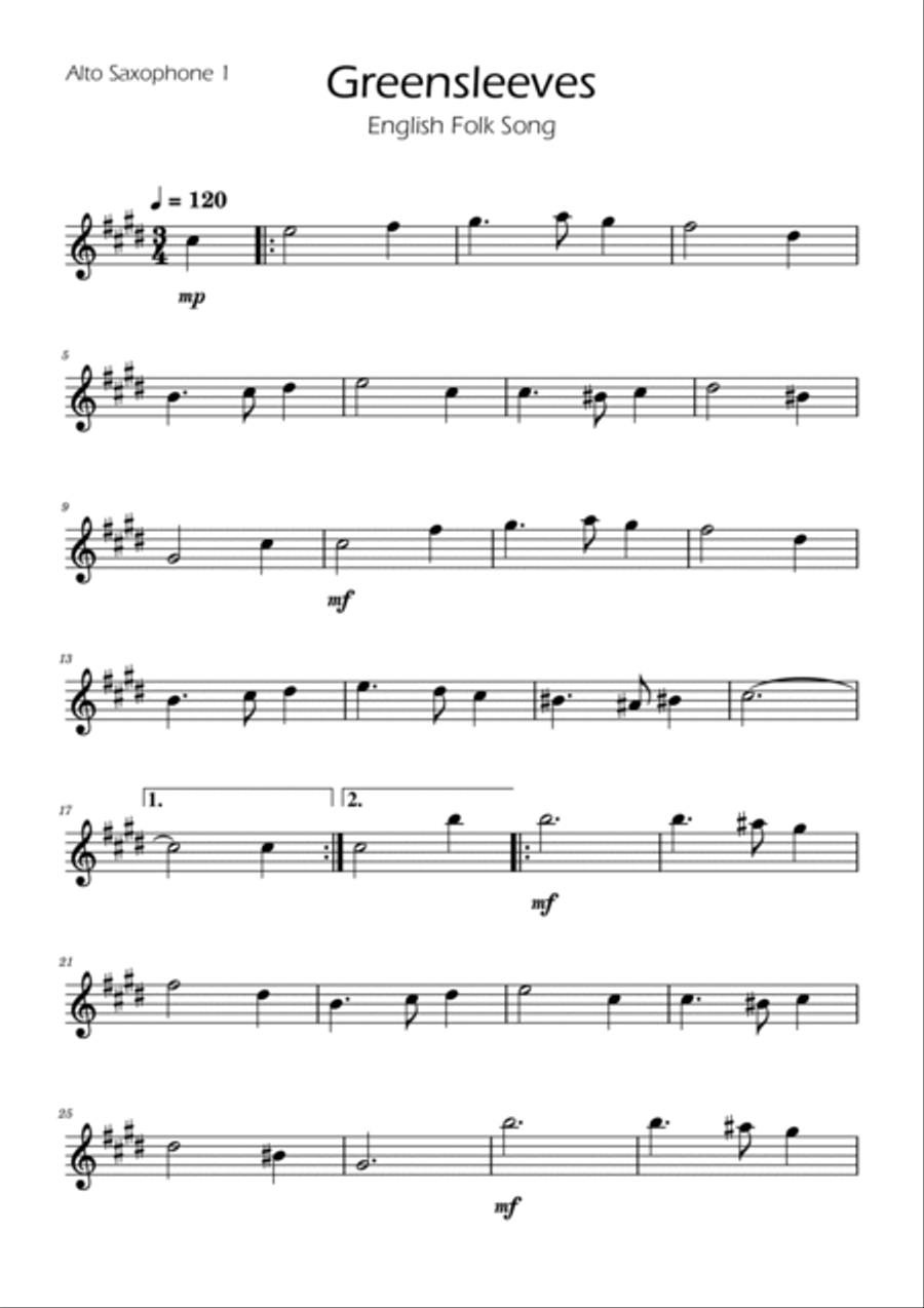 Greensleeves - Sax Quintet AATB Saxophone Quintet scores gallery preview page 5