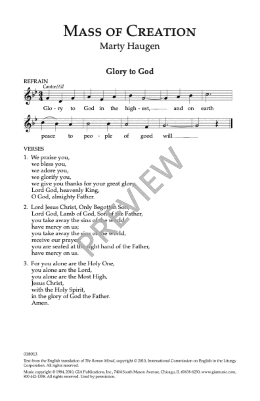 Mass of Creation Glory to God-Haugen-assembly card Praise scores gallery preview page 1
