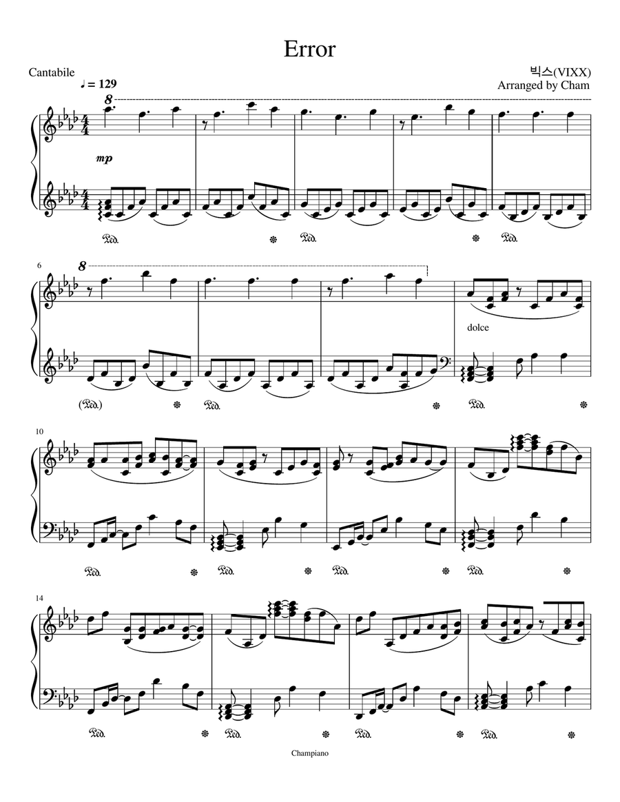 VIXX-Error (Advanced Piano Arrangement) Easy Piano scores gallery preview page 1