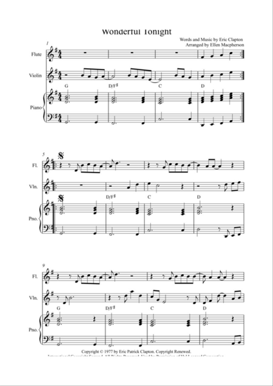Wonderful Tonight Flute scores gallery preview page 1