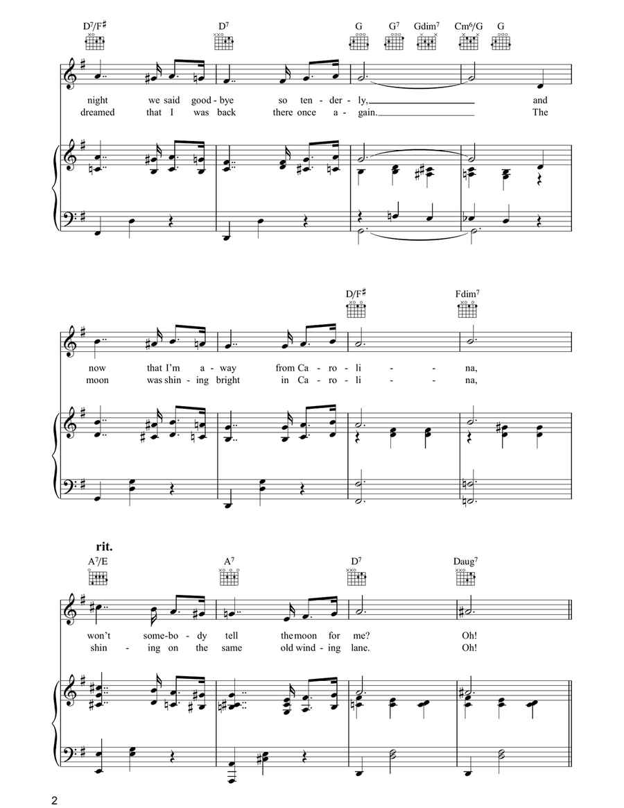 Carolina Moon Piano, Vocal, Guitar scores gallery preview page 2