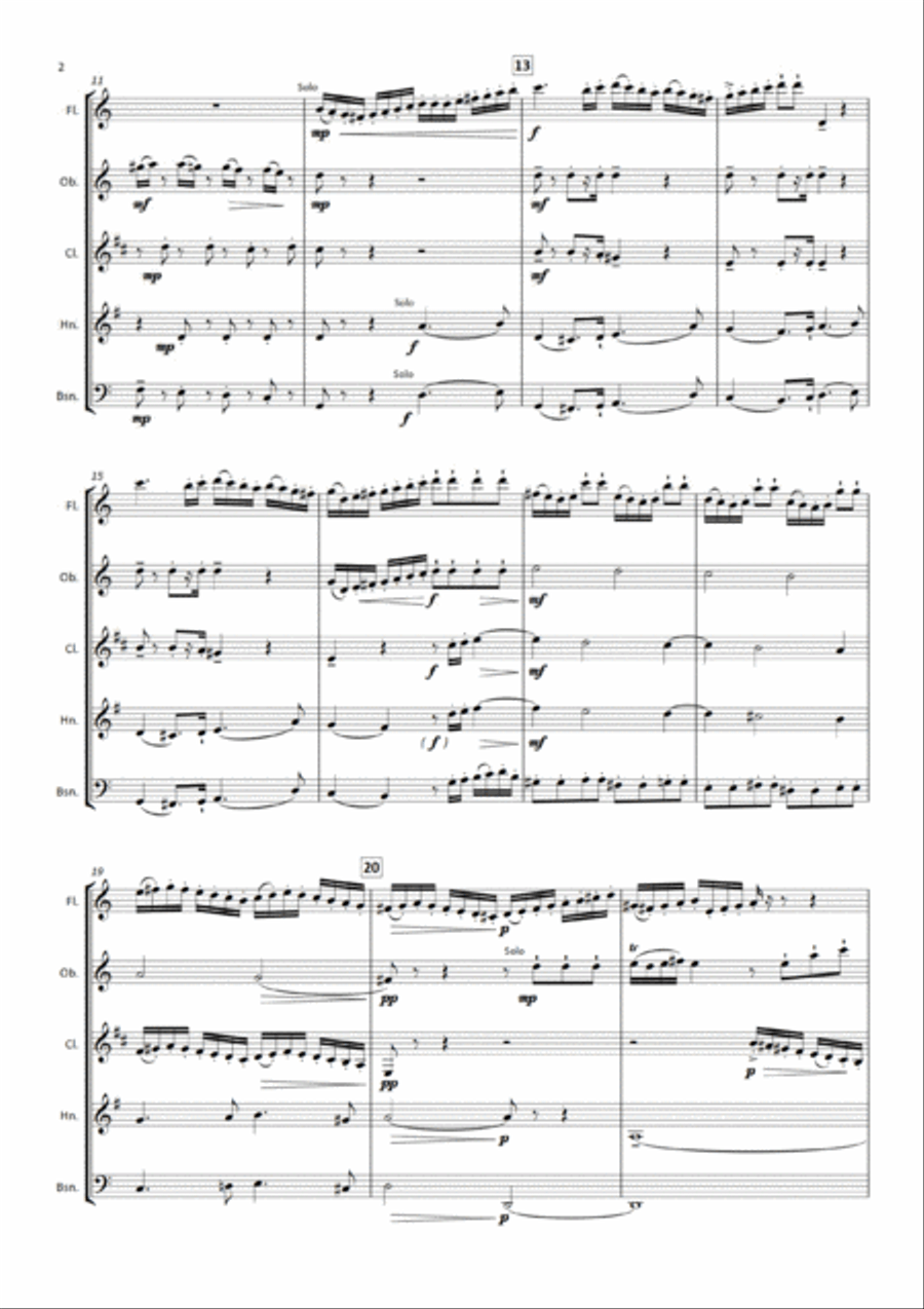Mozart - Epistle Sonata in C K328 Woodwind Quintet scores gallery preview page 2