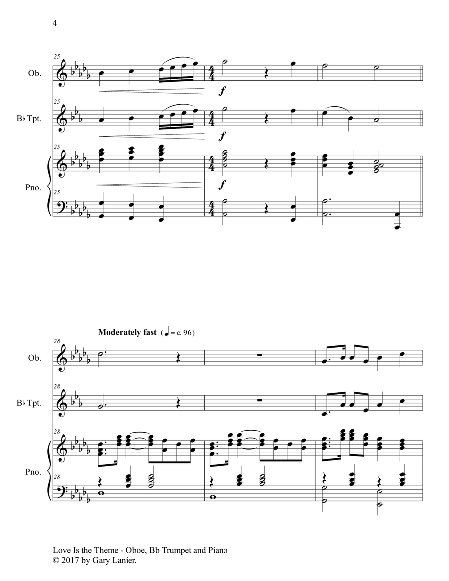LOVE IS THE THEME (Trio – Oboe, Bb Trumpet & Piano with Score/Part) Trumpet Duet scores gallery preview page 5