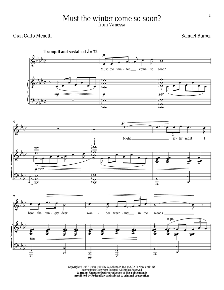 Must The Winter Come So Soon? Mezzo-Soprano Voice scores gallery preview page 1