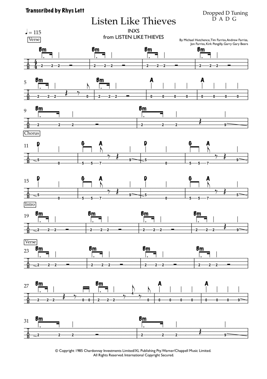 Listen Like Thieves Bass Guitar Tablature scores gallery preview page 1