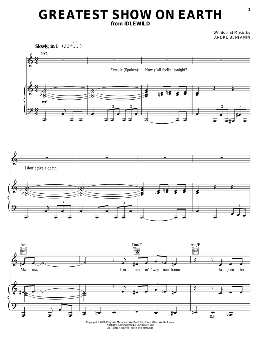 Greatest Show On Earth Piano, Vocal, Guitar scores gallery preview page 1
