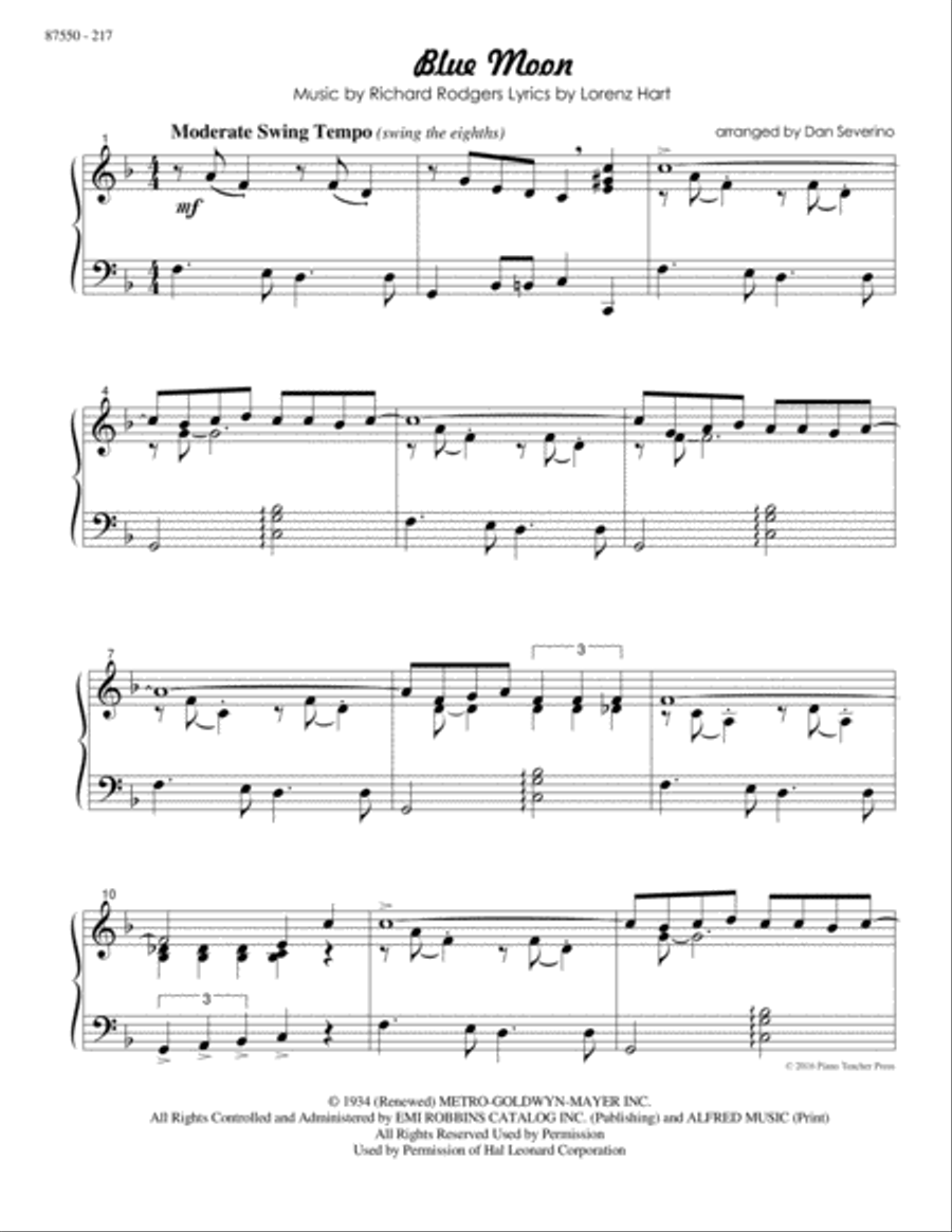 Blue Moon Blue Moon Piano Solo scores gallery preview page 2