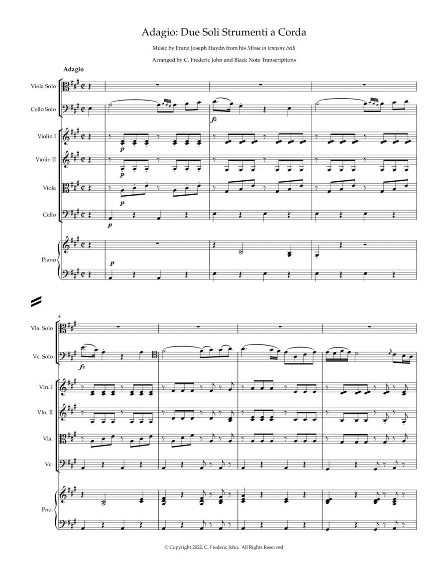 Adagio: Due Soli Strumenti a Corda Small Ensemble scores gallery preview page 1