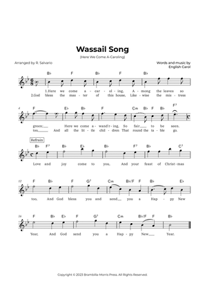Wassail Song (Here We Come A-Caroling) - Key of B-Flat Major