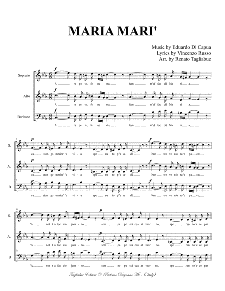 MARIA, MARI' - Neapolitan folk song - Arr. for SABar Choir image number null