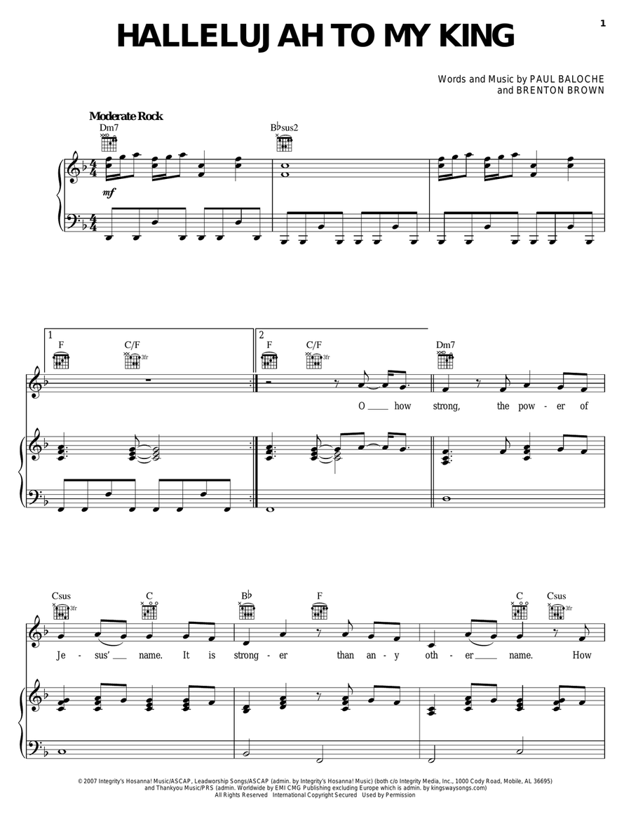 Hallelujah To My King Hallelujah To My King Piano, Vocal, Guitar scores gallery preview page 1