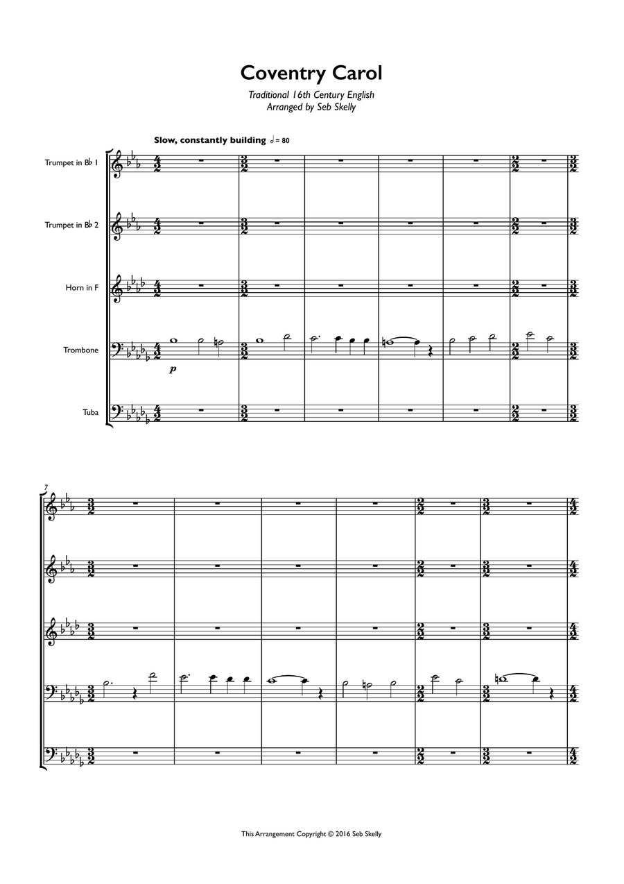 Coventry Carol for Brass Quintet Brass Quintet scores gallery preview page 1