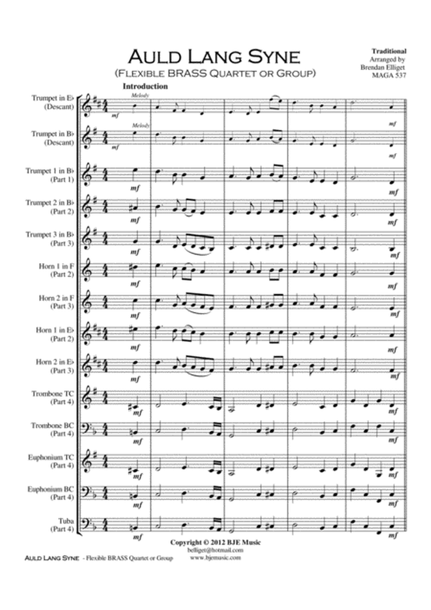 Auld Lang Syne - Flexible Brass Quartet or Group Score and Parts image number null