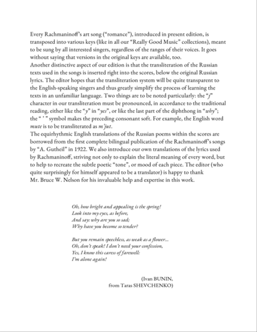 RACHMANINOFF Sergei: I am alone again, an art song with transcription and translation (C minor) High Voice scores gallery preview page 2