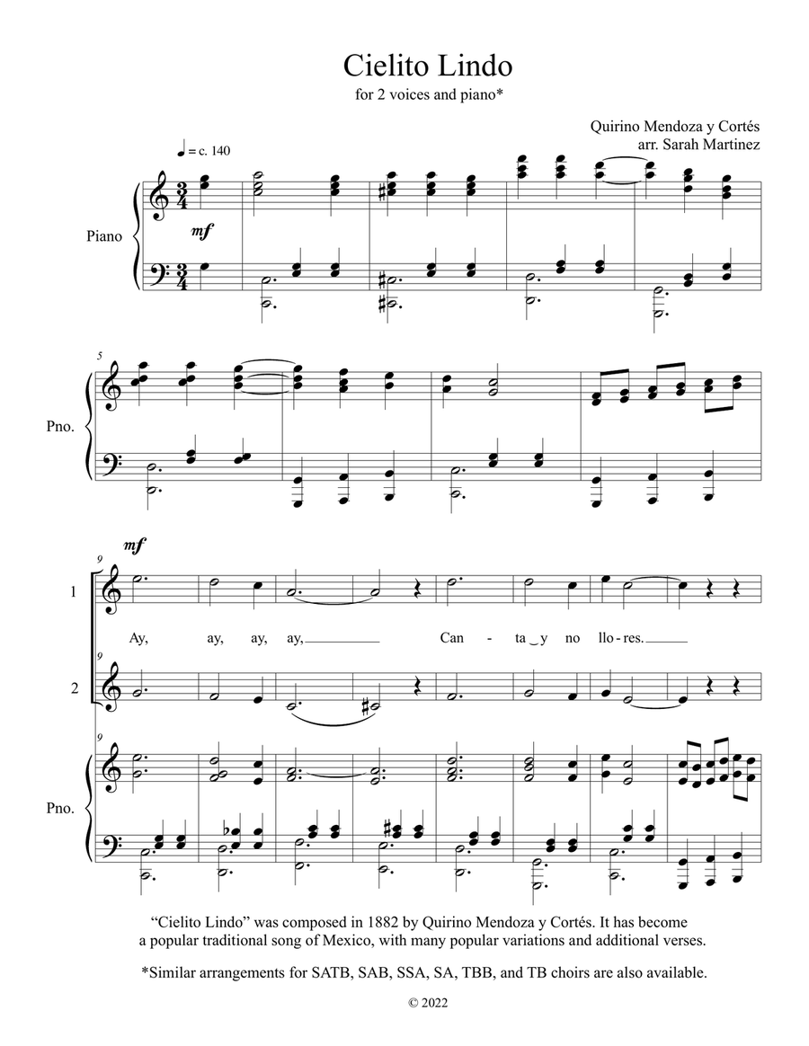 Cielito Lindo (Duet, Accompanied) Vocal Duet scores gallery preview page 1