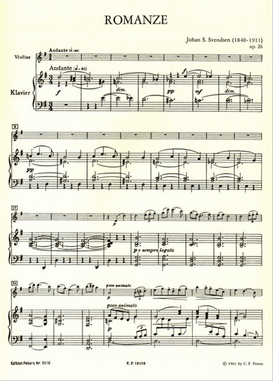 Romance in G Op. 26 for Violin and Orch. (Ed. for Violin and Piano by the Comp.)