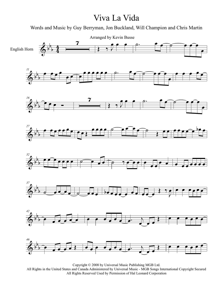 Viva La Vida Viva La Vida English Horn scores gallery preview page 1