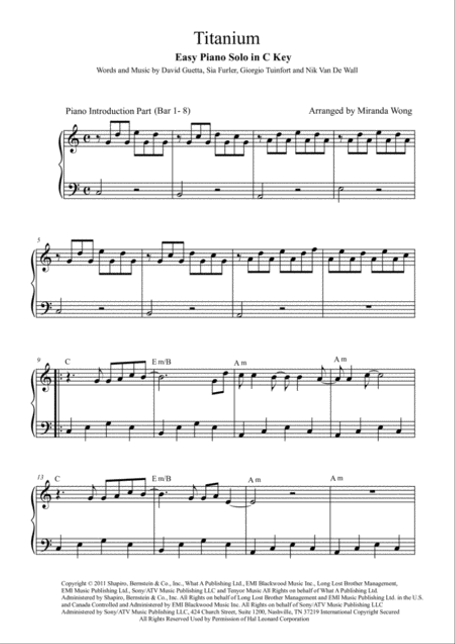 Titanium Easy Piano scores gallery preview page 1