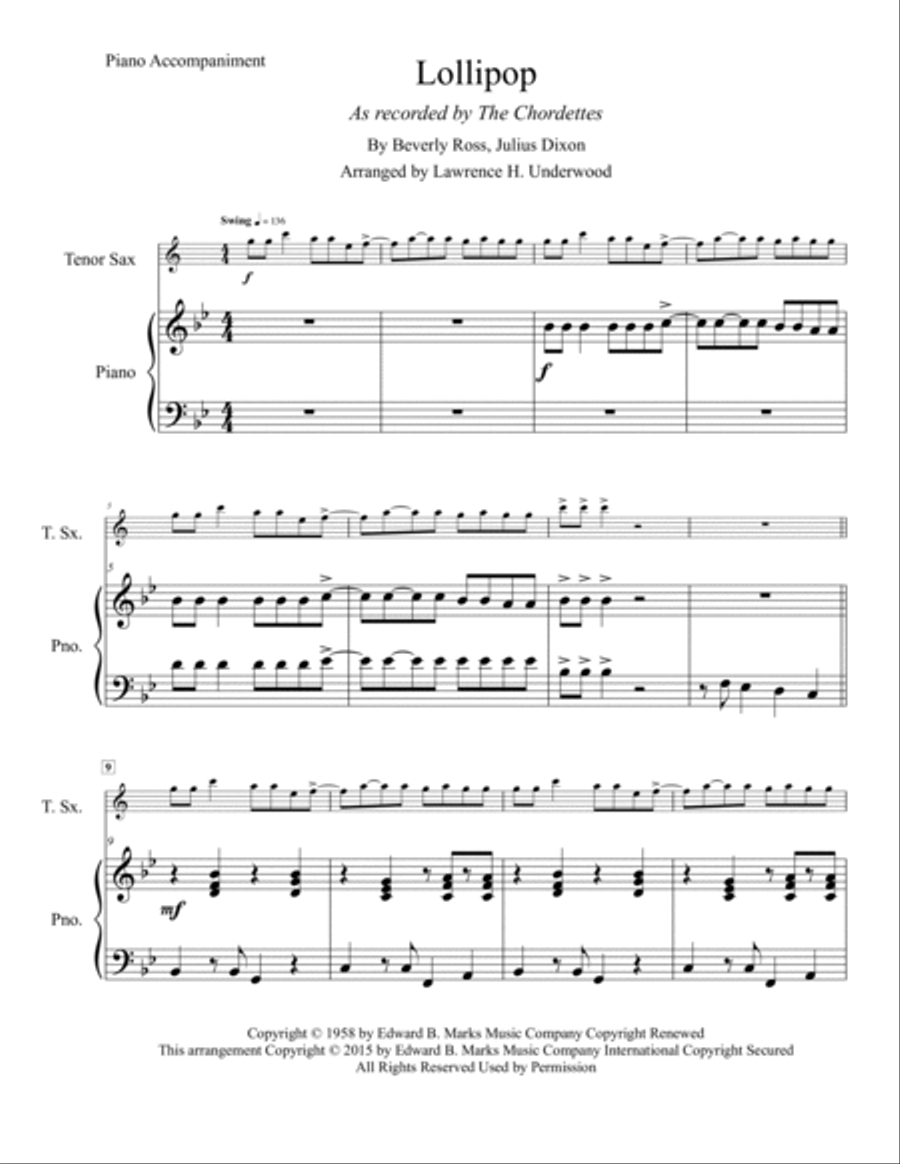 Lollipop Lollipop Tenor Saxophone scores gallery preview page 2