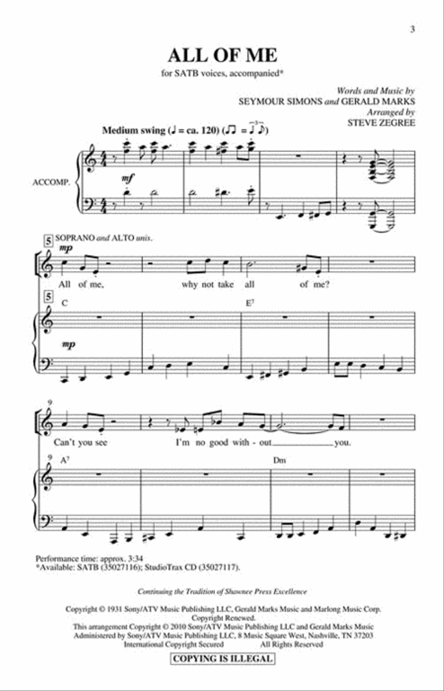 All of Me All of Me 4-Part scores gallery preview page 2