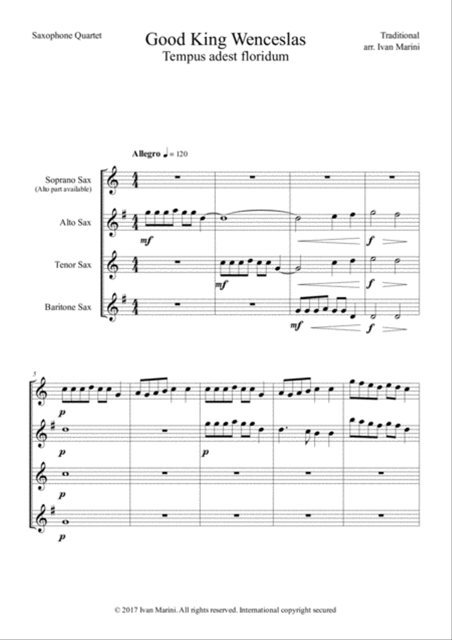 GOOD KING WENCESLAS - for Saxophone Quartet image number null