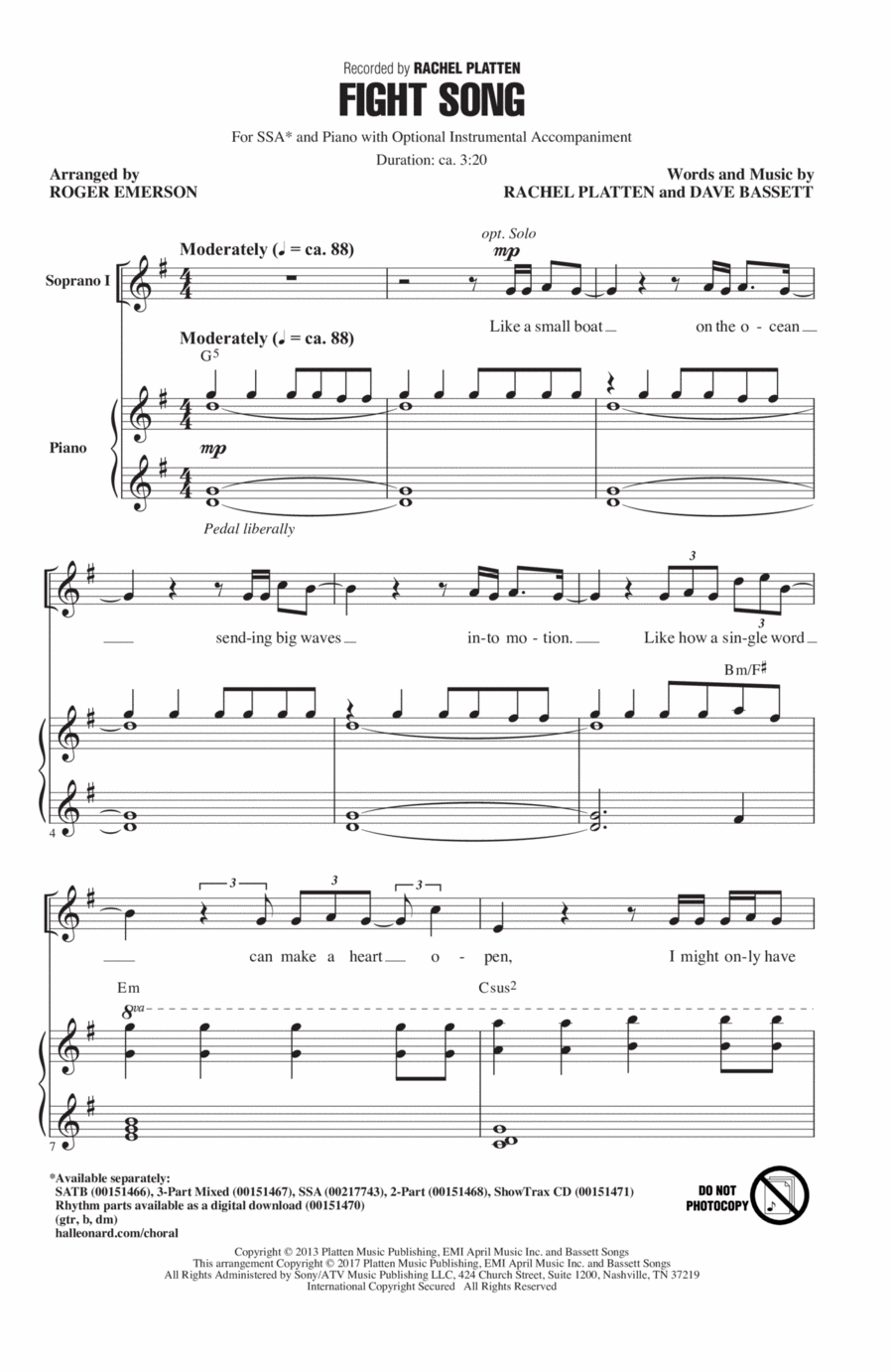 Fight Song (Arr. Roger Emerson) SSA scores gallery preview page 1