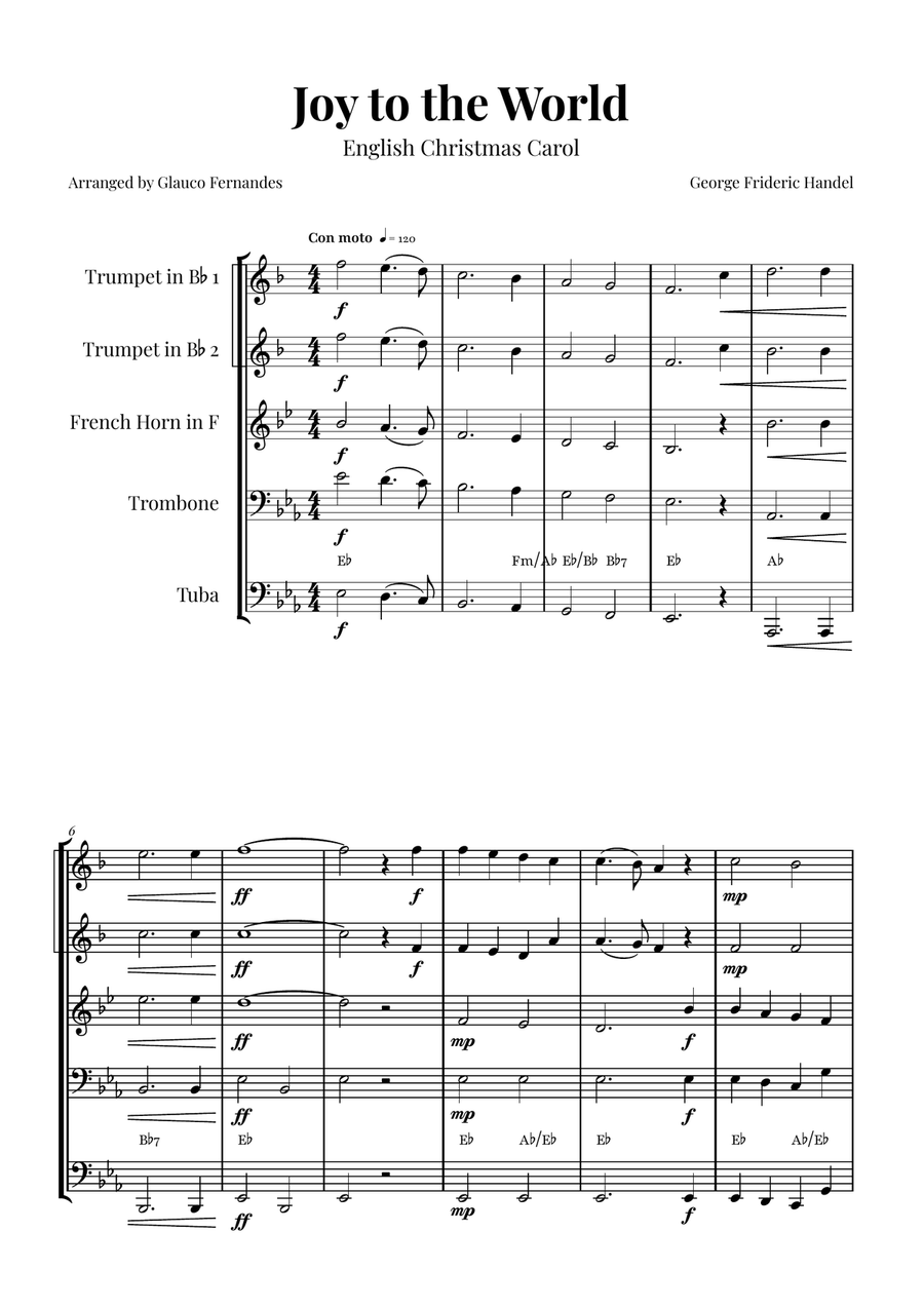 Joy to the World | STUNNING Arrangement Brass Quintet scores gallery preview page 1