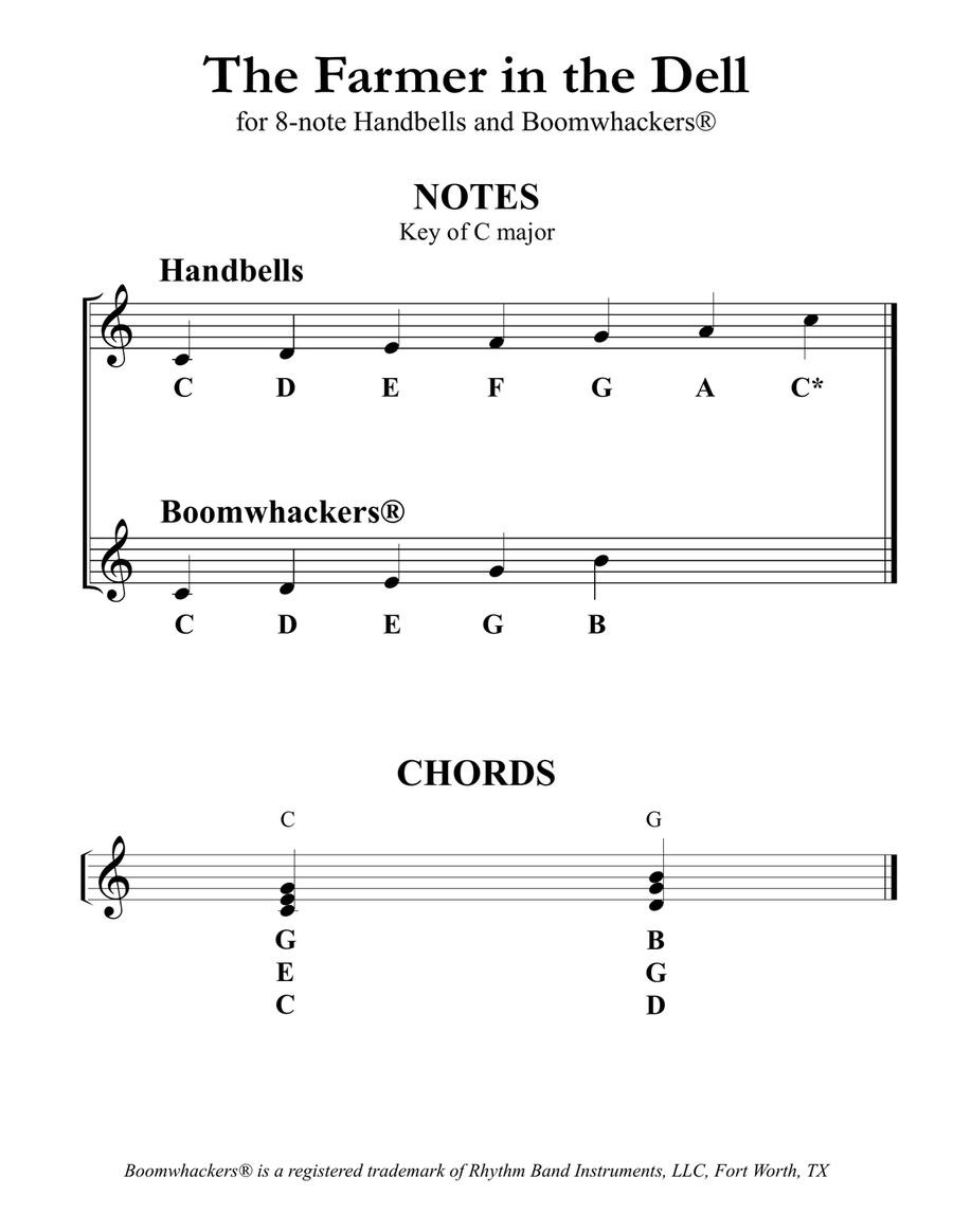 The Farmer in the Dell (for 8-note Bells and Boomwhackerswith Black and White Notes) Handbell Choir scores gallery preview page 3