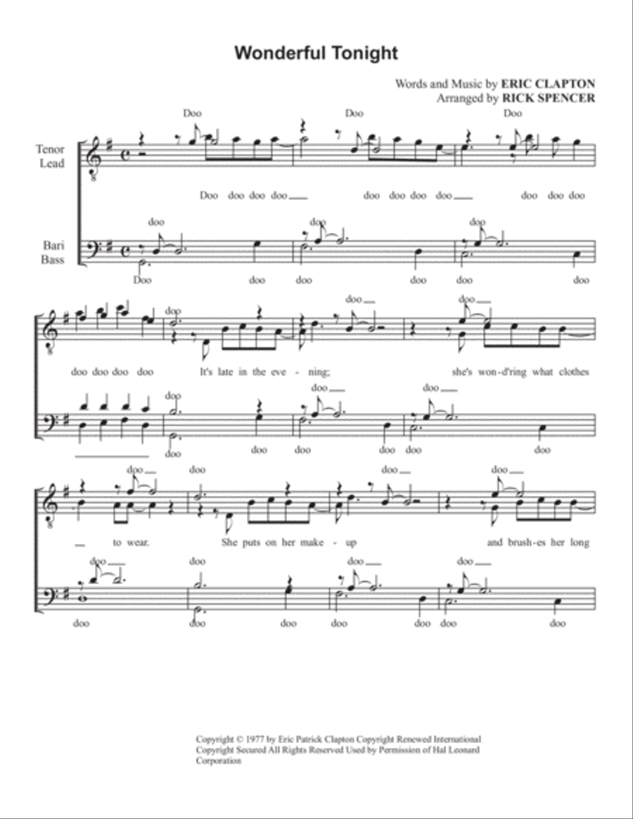 Wonderful Tonight TTBB scores gallery preview page 1