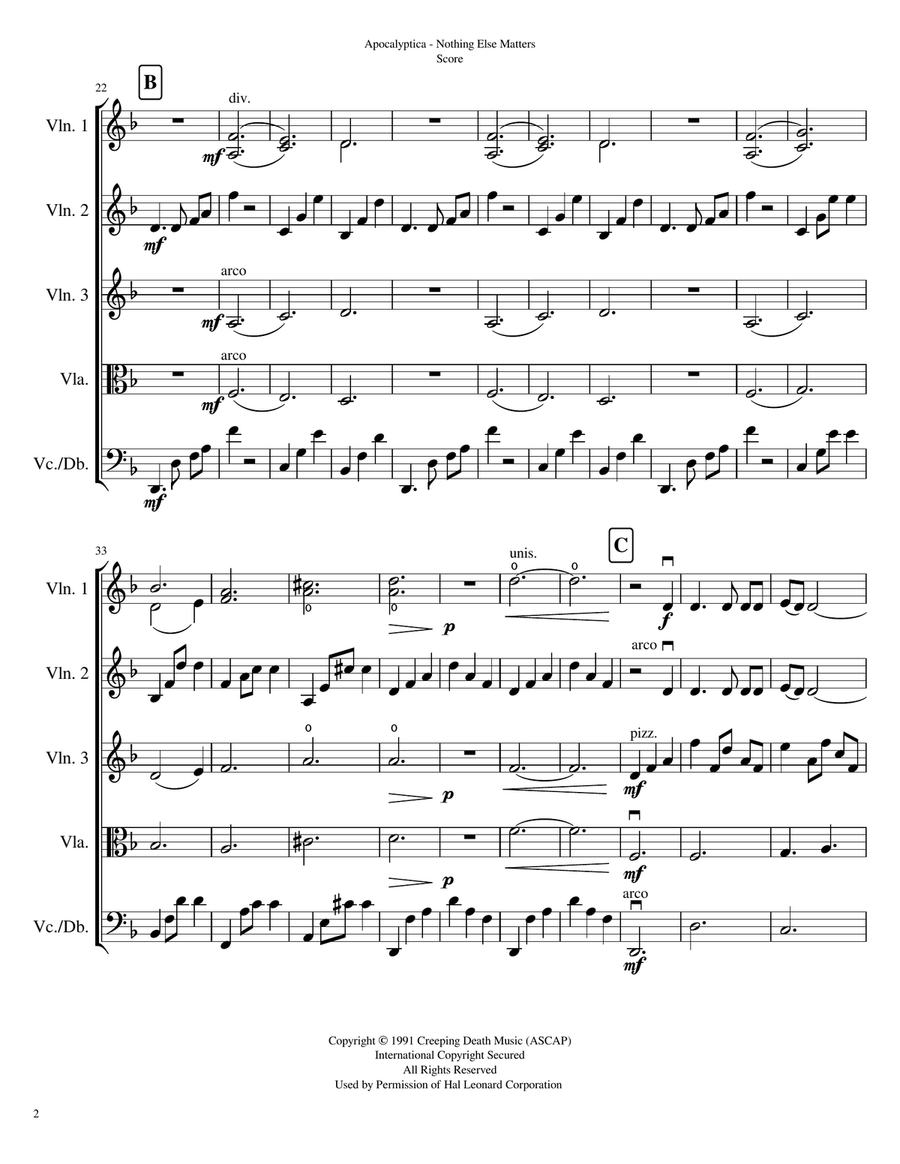 Nothing Else Matters String Quintet scores gallery preview page 2
