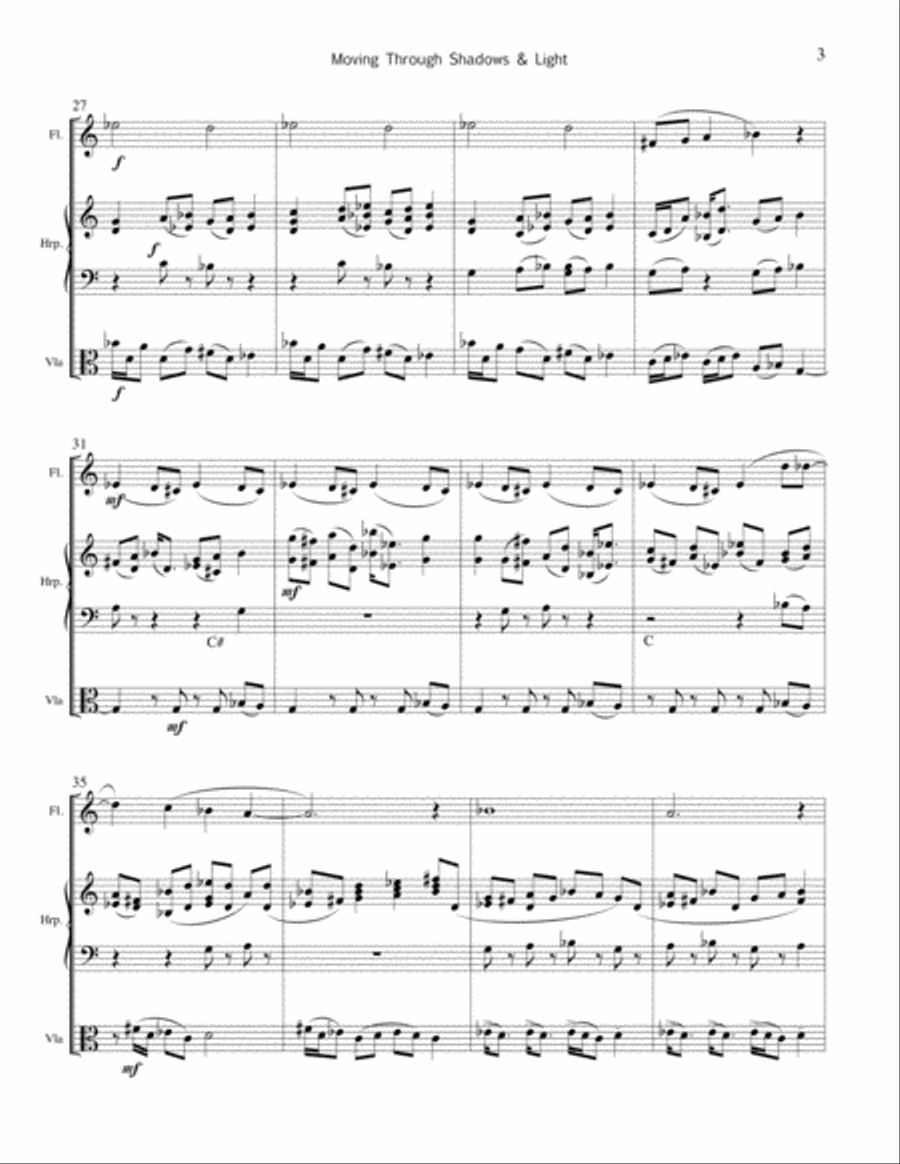Moving Through Shadows & Light – fl, harp, vla Small Ensemble scores gallery preview page 4