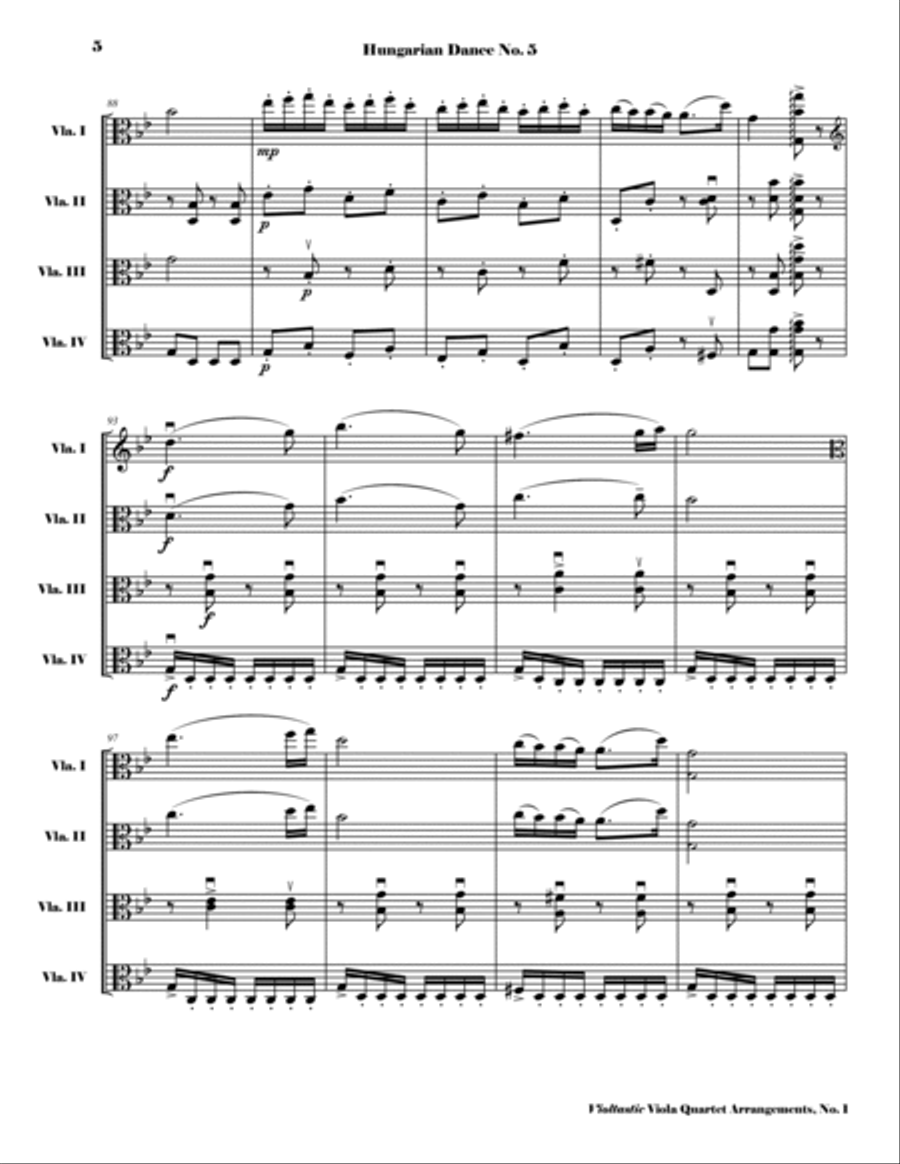 Hungarian Dance No. 5 - for Viola Quartet (Score and Parts) Viola scores gallery preview page 5