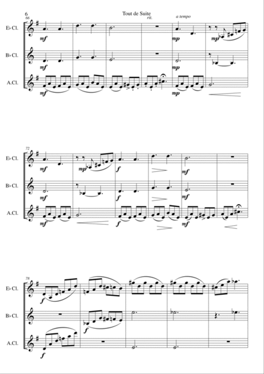 Tout de Suite (or Toot Sweet) for clarinet trio (E flat, B flat and Alto clarinet) Clarinet Trio scores gallery preview page 6