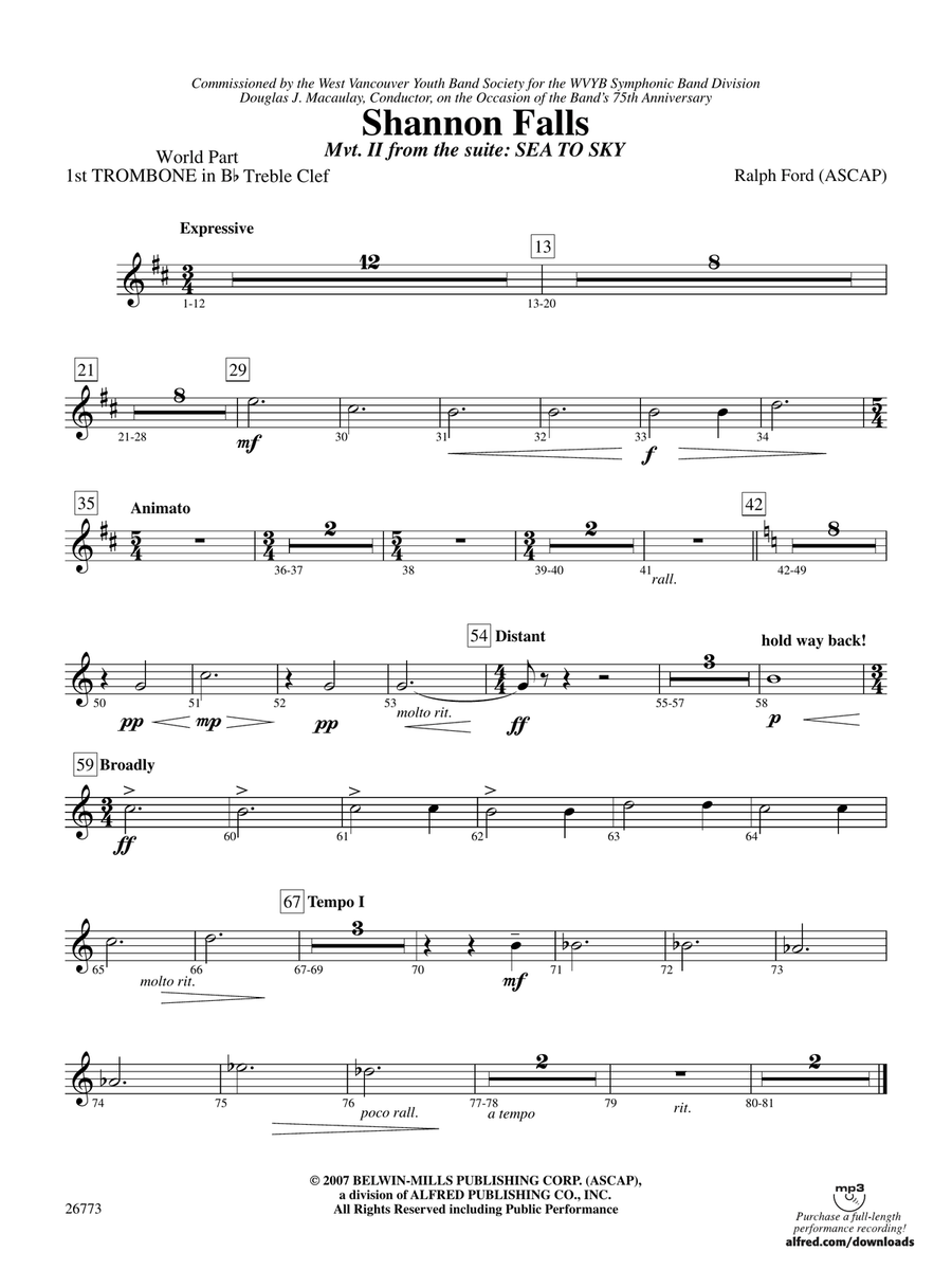 Shannon Falls (Movement 2 from Sea to Sky): (World Part) 1st B-flat Trombone T.C.