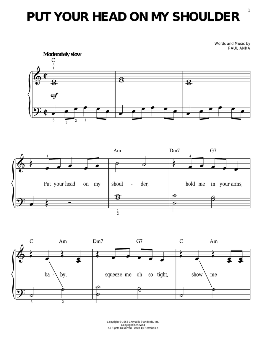 Put Your Head On My Shoulder Easy Piano scores gallery preview page 1