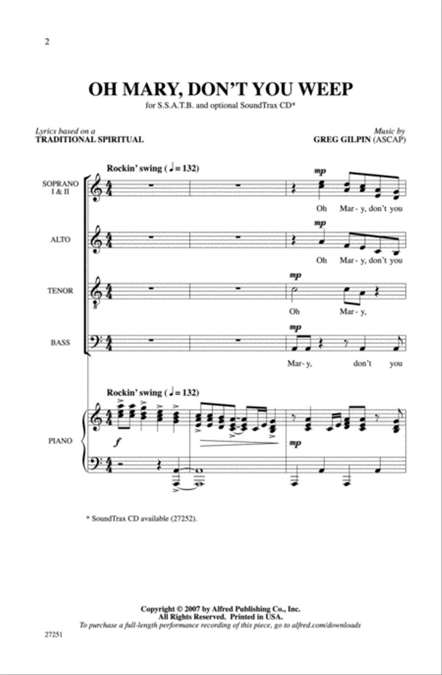 Oh Mary, Don't You Weep Oh Mary, Don't You Weep 4-Part scores gallery preview page 2